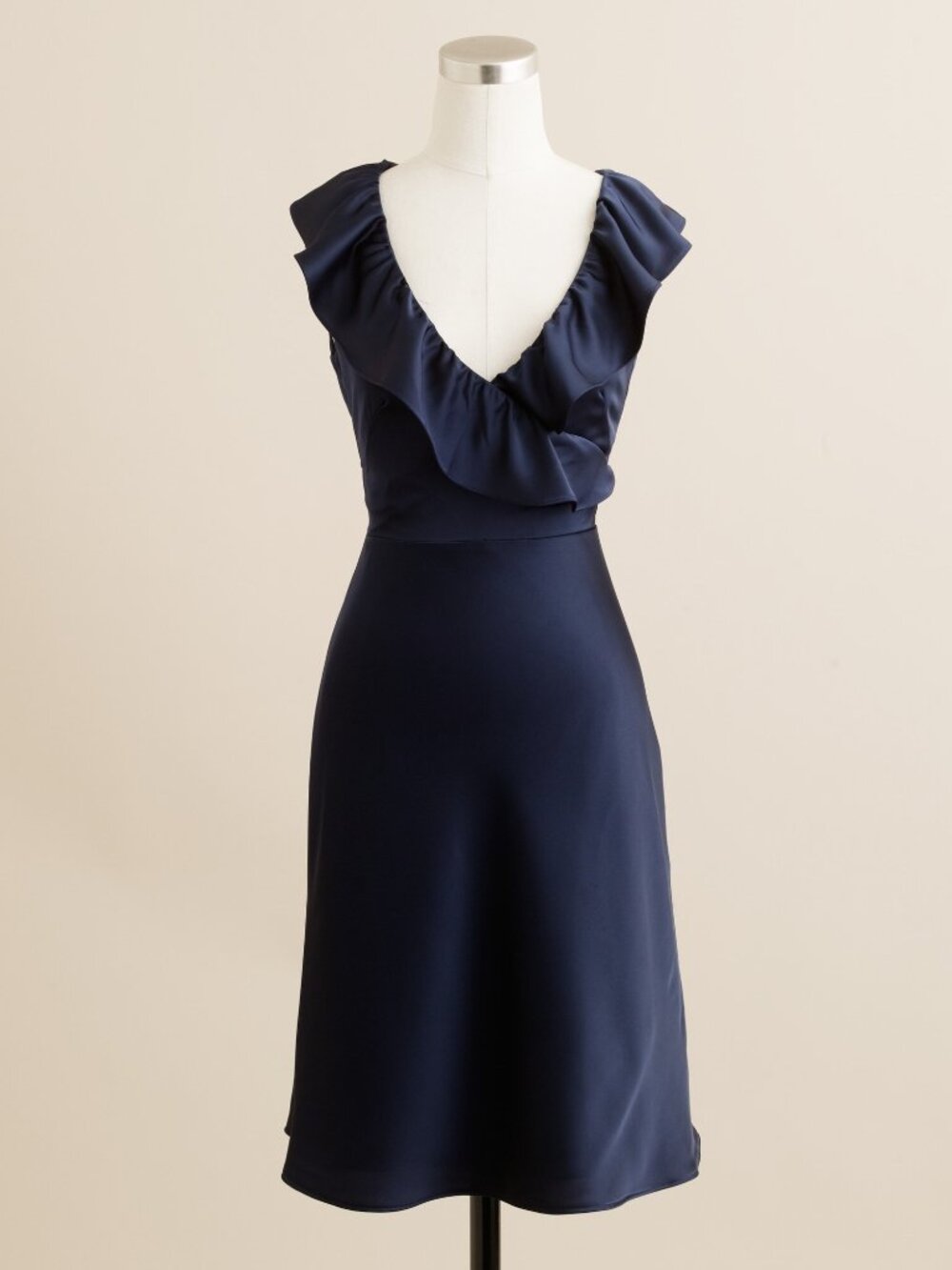 J. Crew Navy Ruffle V-Neck Mini Dress